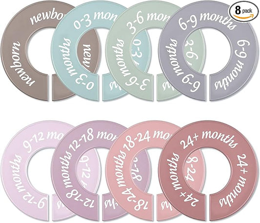 8 Pcs Baby Closet Dividers Unisex Baby Clothes Organizers Clear Labels for Nursery Closet Organizer & Decor Nursery Fits Most Rods (Retro,Bright Color)
