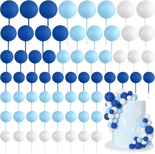 75 Pieces Cake Balls Topper Decorations Foam Cupcake Topper Mini Balloon Cake Topper Balls Cake Picks for Cake Deco Birthday Party Wedding（Royal Blue, Light Blue, White）