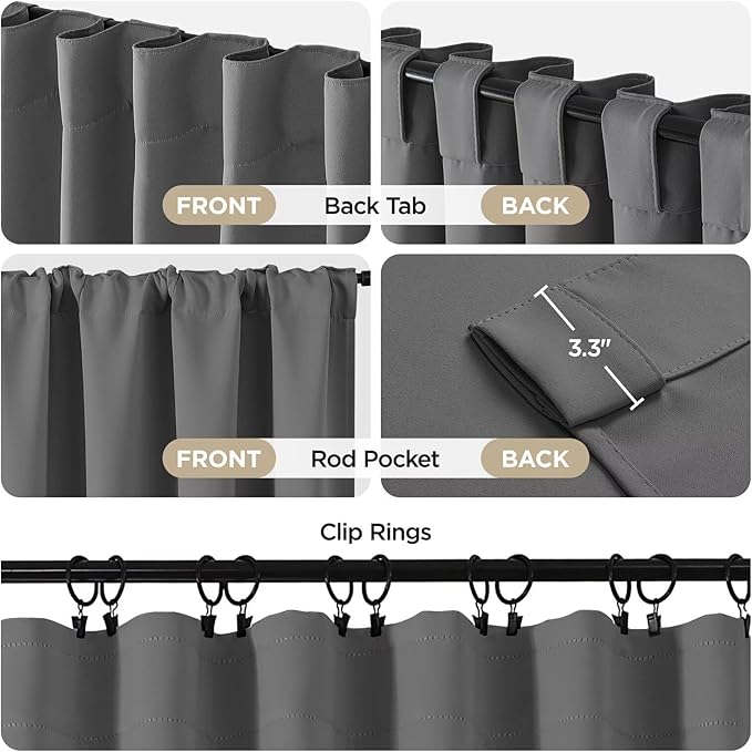 Joydeco Blackout Curtains 96 Inches Long, Thermal Insulated Black Out Curtains 2 Panels Set for Bedroom, Room Darkening Drapes for Living Room Window (W37 x L96 Inch, Light Grey)