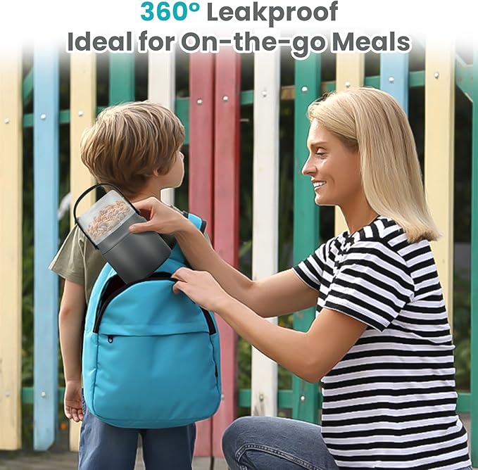 2-in-1 Insulated Food Jar & Snack Container - 15oz Kids Soup Thermos for Hot Food with Handle and Spoon, Leak Proof Reusable Toddler Snack Box, Perfect for School & Travel, Grey