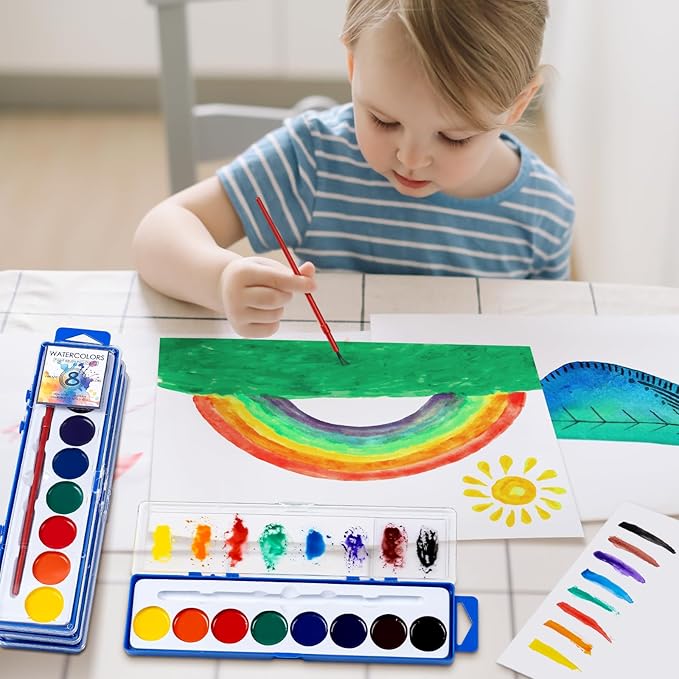 36 Pack Watercolor Paint Set Bulk,8 Colors Washable WaterColor Paint for Kids, Water Color Paint with Brushes, Ideal Gift for Party Favors, Art Supplies for School Classroom Home
