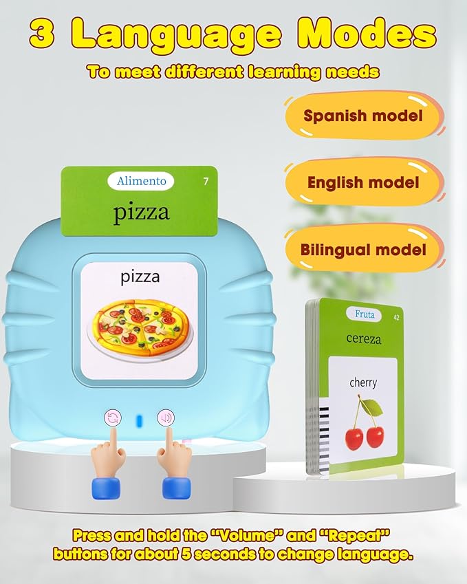 510 Words Spanish Flash Cards for Kids, Autism Toys for Toddlers 2-3 Years Old, Speech Therapy Toys, Educational Learning Flash Cards for Boys and Girls Blue(Spanish/English/Bilingual)