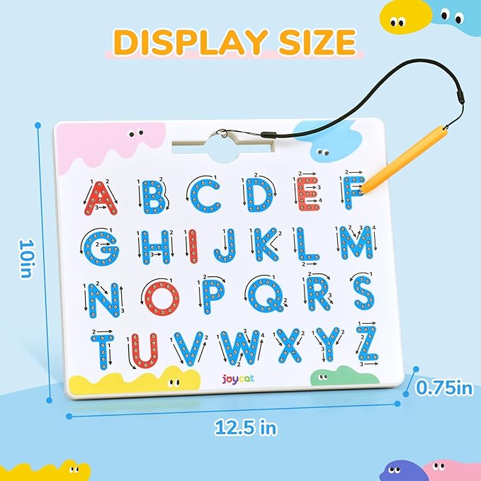 JoyCat Magnetic Letter Tracing Board, 2-in-1 Double-Sided ABC Magnets for Kids Ages 3-5, Uppercase & Lowercase Letter Writing Practice - Preschool Learning Toys, Road Trip Car Activities for Toddlers