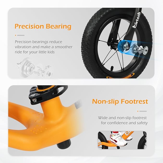 12" Balance Bike for 2, 3, 4, 5 Year Old Boys and Girls, Lightweight Nylon Frame Toddler Training Bike No Pedal Bikes for Kids with Adjustable Seat and Air Tires