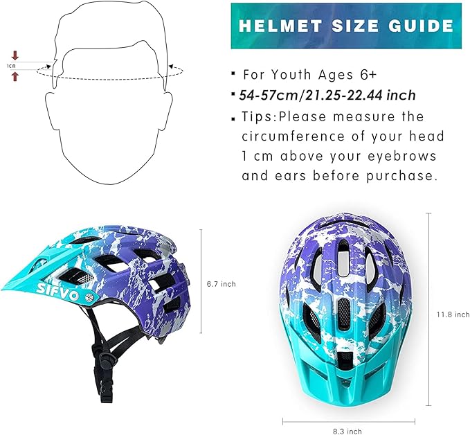 Kids Bike Helmet, SIFVO Kids Helmet 8+ Boys and Girls Bike Helmet with Cool Visor, Bike Helmets for Kids, Youth Bike Helmet Kids Mountain Bike Helmet Lightweight and Sturdy【55-58cm】