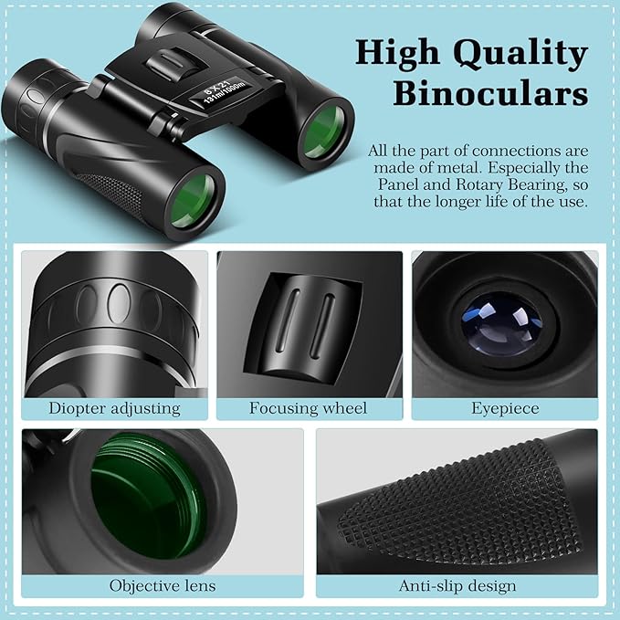 8x21 Mini Lightweight Binoculars, Compact Pocket Binocularsfor Adults Kids, Small Protable Binoculars for Bird Watching Travel Opera Theater Sports Scenery