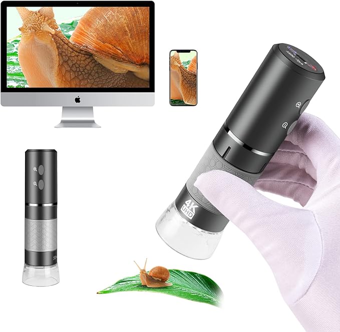 4K WiFi Digital Microscope Camera for iPhone Android Phone and Windows Mac PC, 3840x2160P Portable Wireless Handheld Microscope for Adults and Kids