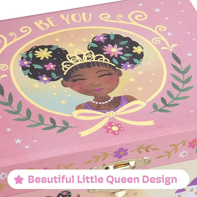 Jewelkeeper Jewelry Box for Girls - 2-Drawer Music Box with Little Queen Ballerina Dancing to Swan Lake, Cute Pink Design, Keepsake Storage for Treasured Accessories - 6.75 x 5.25 x 6 inches
