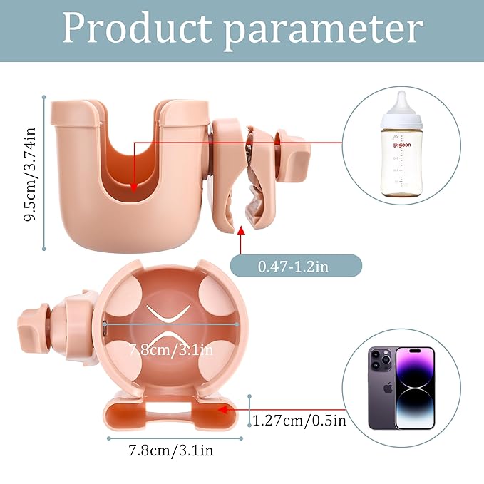 Suranew Adjustable Stroller Cup Holder with Phone Holder for Baby Stroller for Family Members,Pink