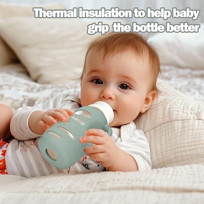 BUSOHA 3 Pack Silicone Sleeves for Dr Brown's Glass Baby Bottles - Drop Protection Baby Bottle Sleeves,Compatible with Dr. Brown's Newborn Glass Bottles,with Silicone Handles,9 oz