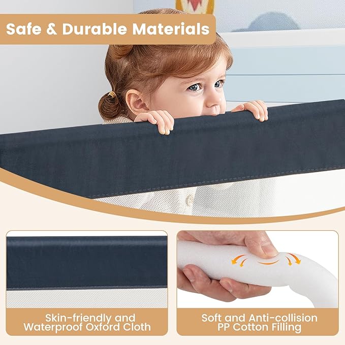 HONEY JOY Bed Rail for Toddlers, Extra Long, Foldable Portable Swing Down Safety Bed Guard Rail, Toddler Bed Rails for Crib, King Queen Full Twin Size Bed Mattress (Gray, 1 Pack, 71 Inch)