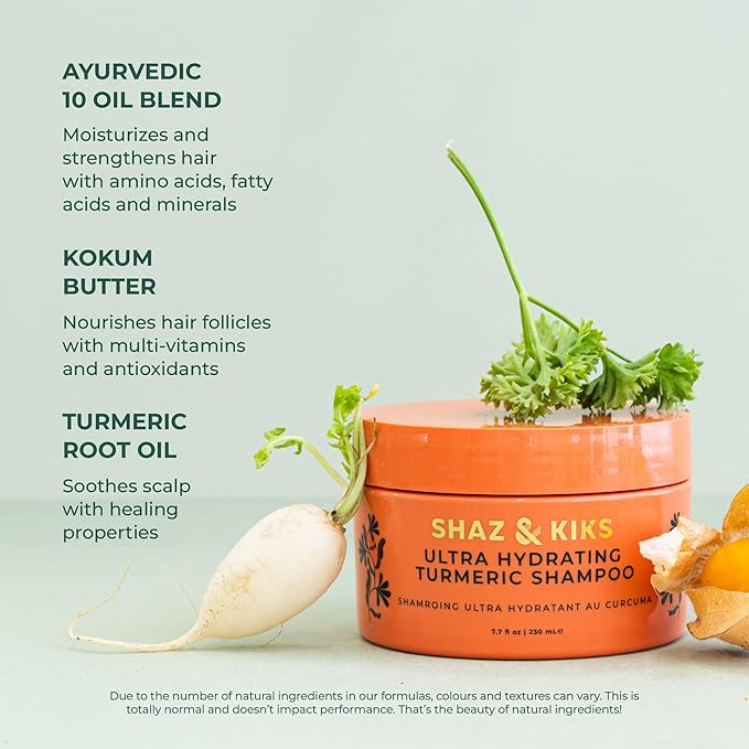 SHAZ & KIKS Ultra Hydrating Turmeric Shampoo | Sulfate-Free Shampoo for Dry, Itchy, Flaky Scalp | Deliver Deep Hydration with Turmeric & Kokum Butter