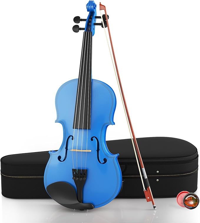 4/4 Beginner Violin Kit for Adults, Complete Full Size Violin Set with Portable Case, Bow, Rosin, Dark Blue