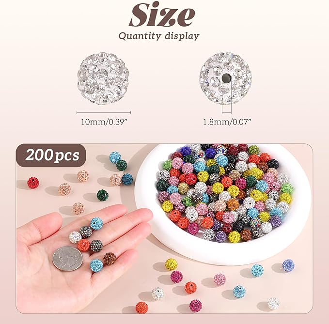 200pcs 10mm Rhinestone Beads for Jewelry Making, Dark Purple Shiny Round Disco Ball Beads Bulk, Sparkle Crystal Clay Christmas for Bracelet Baseball Necklace Earring Crafting and DIY