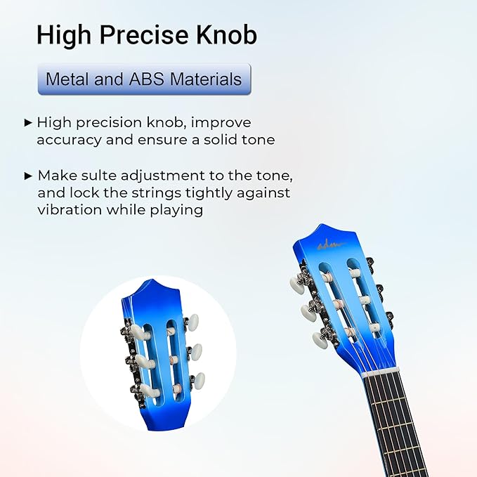 ADM Beginner Acoustic Classical Guitar 34 Inch Nylon Strings Wooden Guitar Bundle Kit for Kid Boy Girl Student Youth Guitarra Online Lessons with Gig Bag, Strap, Tuner, Strings, Picks, Blue