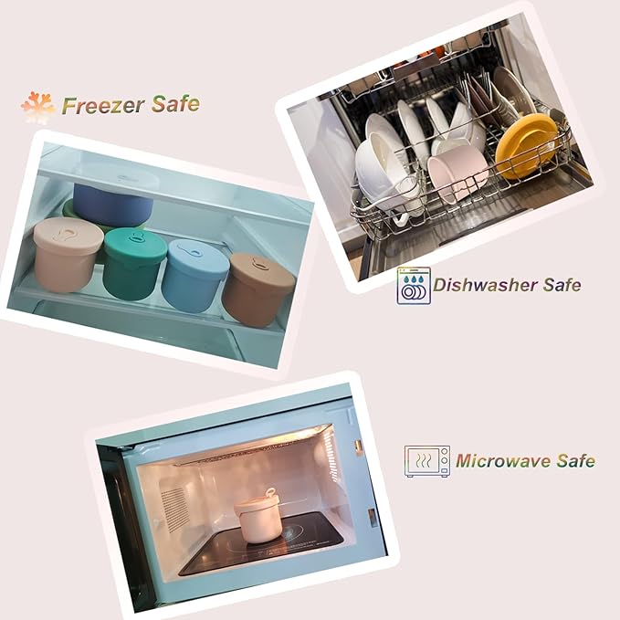 8.5oz Silicone Snack Containers for Kids, Reusable Small Containers with Airtight Lids, Silicone Baby Food Storage Jars, Freezer, Microwave and Dishwasher Safe, Perfect for Infant & Toddler - 4 Pack