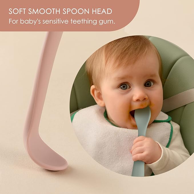 6-Piece Silicone Baby Feeding Spoons, First Stage Infant Spoons, Soft-Tip Easy on Gums I Baby Training Spoon | Infant Utensils Feeding Supplies, Dishwasher & Boil-proof