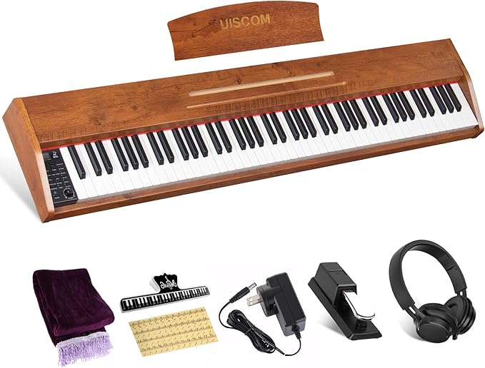 88 Key Digital Piano Keyboard for Beginners,Full Size Electric Piano Semi-Weighted Keyboard with Sheet Music Stand,Pedal,Headphone,Power Adapter,USB-MIDI Compatibility,Wood Grain Brown