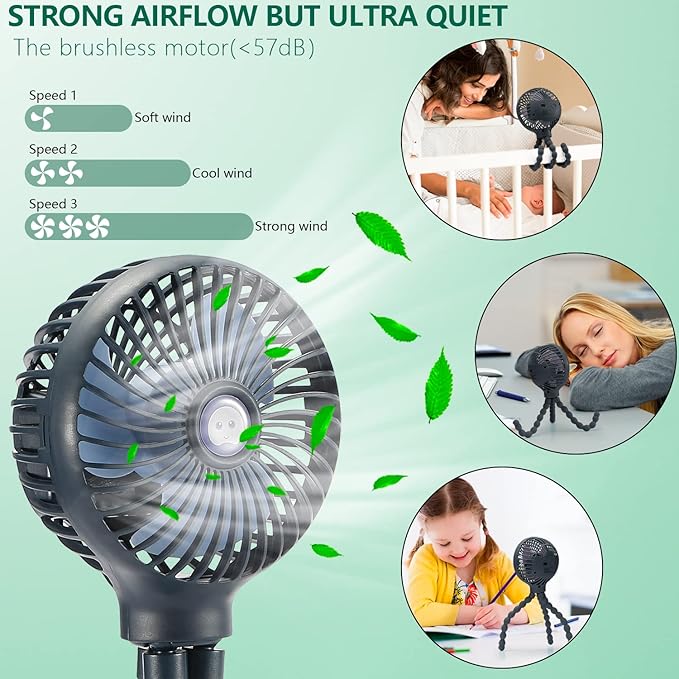snawowo Mini Handheld Personal Portable Fan, Baby Stroller Fan, Car Seat USB or Battery Powered, with Flexible Tripod Clip on Student Bed Desk Bike Crib Treadmill Camping Traveling(Dark Blue)