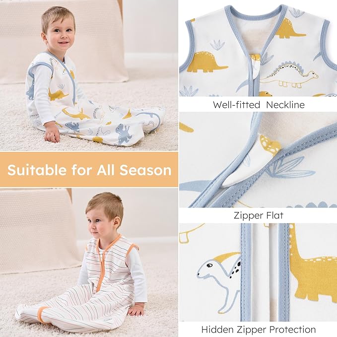 Yoofoss Baby Sleep Sack 18-24 Months Baby Wearable Blanket 100% Cotton 2-Way Zipper TOG 0.5 Toddler Sleeping Sack 3 Pack, Lightweight Sleep Sacks for Babies(X-Large)