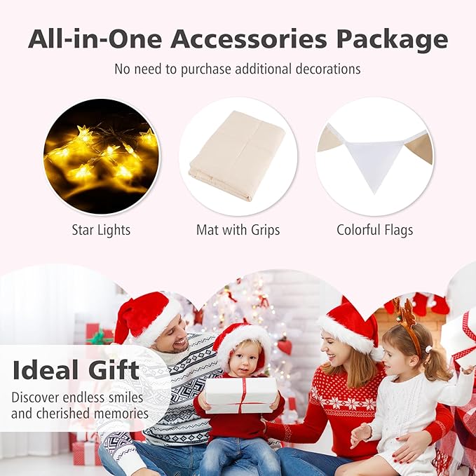 INFANS Kids Play Tent with Glow in The DarkWashable Mat Star Light Windows, Anti-Trip Large Playhouse Toys for Children Boys Girls, Indoor Outdoor Princess Tents Castle for Toddlers (Fluorescent Pink)