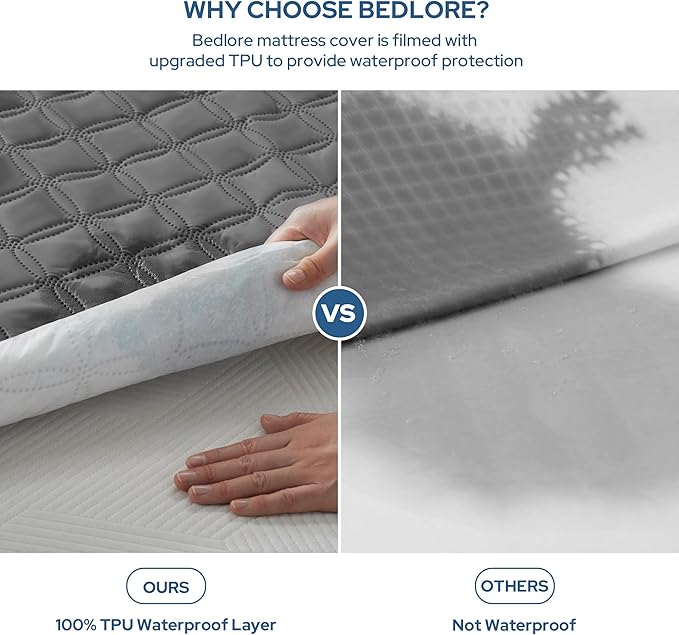 2 Pack Waterproof Mattress Protector, King Size Mattress Pad with Deep Pocket 6"-18" Depth, Soft Breathable Dirt-Proof Single Bed Mattress Cover for Bedroom, Dorm Room (Gray)