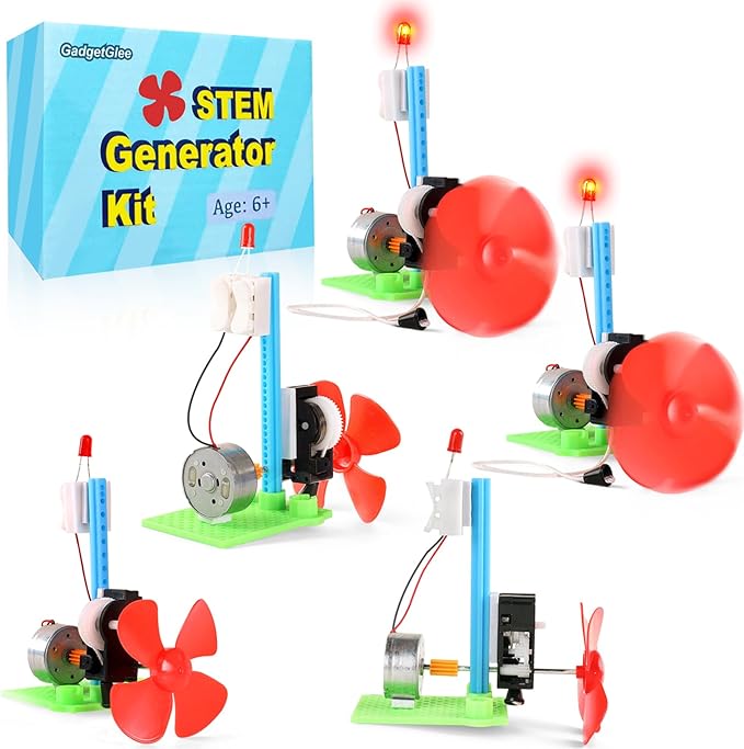 5 Bulk STEM Generator Kits for Kids, DC Motor Science Experiments, Engineering Building Projects Activities STEAM Toys, Class Educational Learning Classroom Activity, Free Energy Hand Generators Kit