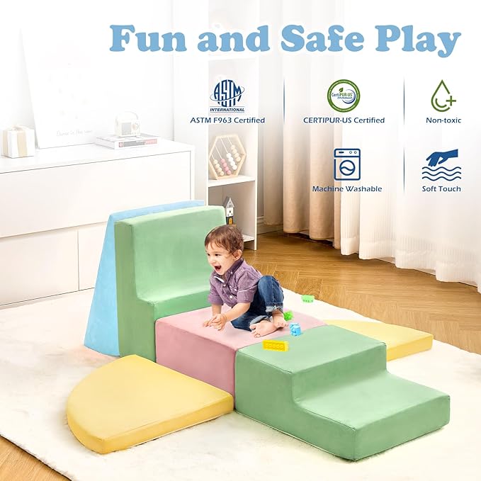 6 Pieces Climbing Toys for Toddlers, Climb & Crawl Soft Foam Block Activity Play Set, Foam Play Gym Climbing Blocks, Toddler Climbing Toys Indoor, Soft Foam Blocks for Kids Crawling and Sliding