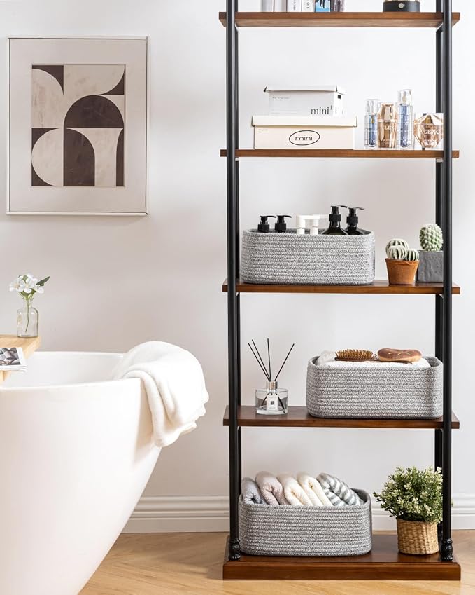 KALLAX Small Woven Basket, 13.5 x 9.5 x 5 Inches, Storage Basket for Organizing, Cute Small Rope Shelf Closet Cube Storage Bins Baskets for Shelves, Dog Toy Gift Baskets Empty, 3 Packs, Mixed Grey