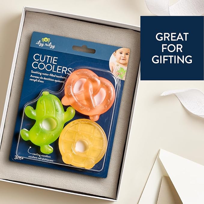 Itzy Ritzy Water-Filled Teethers - Cold Cutie Coolers Textured On Both Sides to Massage Sore Gums & Emerging Teeth - Can Be Chilled in Refrigerator, Set of 3 Silly Foods Teethers