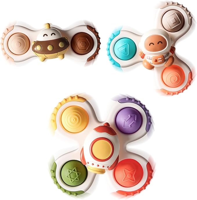 ALASOU 3PCS Pop Suction Cup Spinner Toys for 1 Year Old Boy Girl|Novelty Spinning Tops Toddler Toys Age 1-2|Sensory Baby Bath Toy for Toddlers 1-3|12 18 Months Boy Birthday Gift for Infant