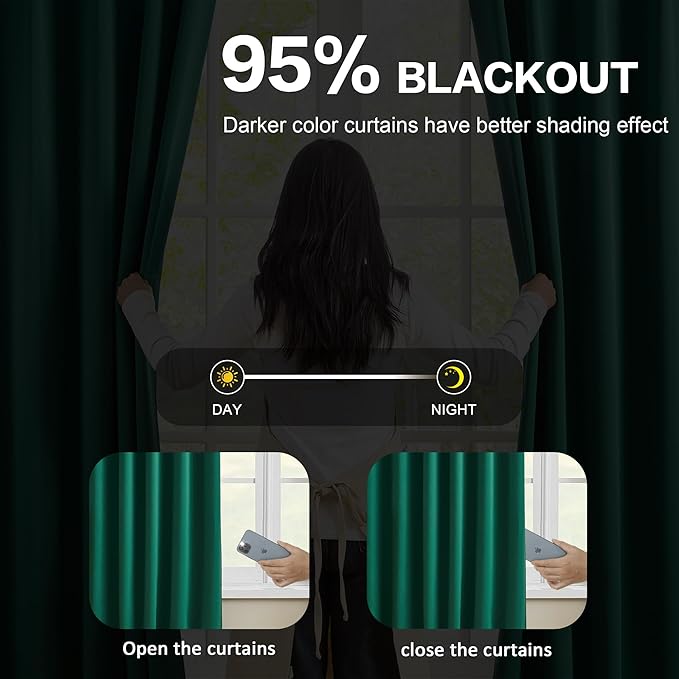 KEQIAOSUOCAI Dark Hunter Green Window Draperies 120 Inches Long 10 Feet Tall, Pinch Pleat Room Darkening Thermal Insulated Curtains for Living Room Emaerald Green 40 x 120-inch 2 Panels