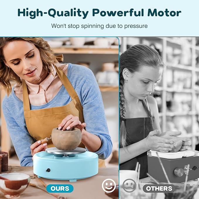 Alldeer Mini Pottery Wheel Machine - 6" Upgraded Clay Wheel for Beginners & Kids, 75W Motor, Adjustable Speed, Low Noise Ceramic Making Kit with 18PCS Sculpting Tools, Ideal for Home DIY