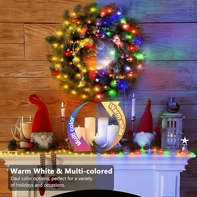 33ft Battery Operated String Lights, 100 LED Warm White & Multicolor Fairy String Lights Battery Powered w/Remote & Timer for Indoor Outdoor Christmas Trees Decoration Bedroom Patio