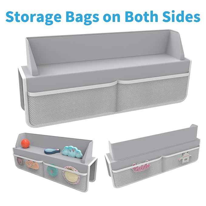 Gray Bathtub Splash Guard with Suction Cups, Waterproof Mesh Toy Organizer for Kids, Bath Toy Storage, Fits Most Tubs, Easy to Clean (Grey)