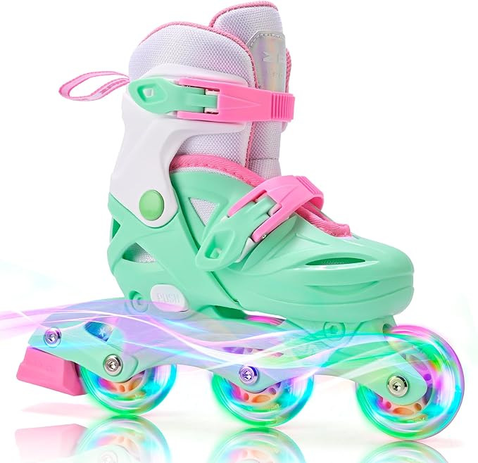 2PM SPORTS Inline Skates with Light Up Wheels, Roller Skates Blades for Boys Girls Kids Ages 5-8 8-12 4-6 6-12, Size Adjustable Beginner Blades Roller Skates