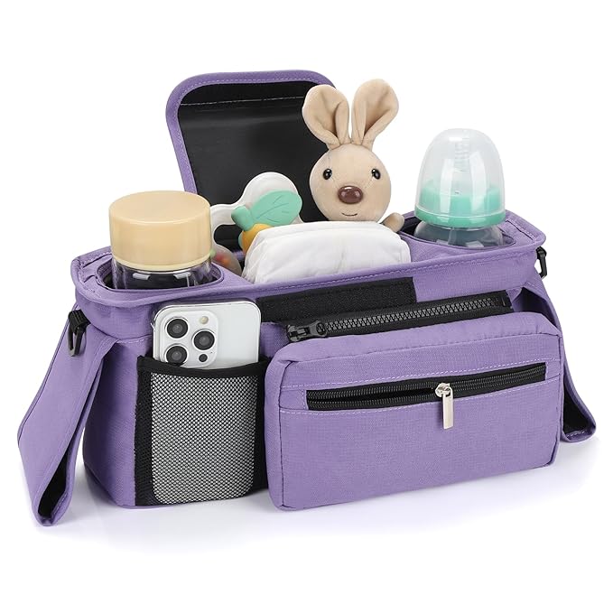 Accmor Universal Stroller Organizer with Insulated Cup Holder Detachable Phone Bag and Shoulder Strap,Stroller Bag Caddy Organizer Fits for Uppababy, Baby Jogger, Britax Strollers