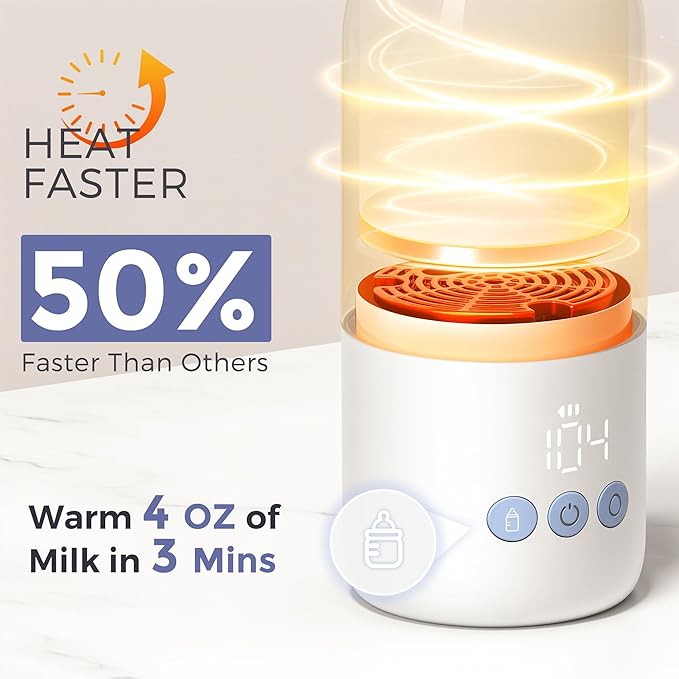 Portable Bottle Warmer for Travel, Dual Heating Modes for Breastmilk & Water, Portable Bottle Milk Warmer with Fast Heating & Long Battery Life, 12 Ounces Large Capacity (Blue)