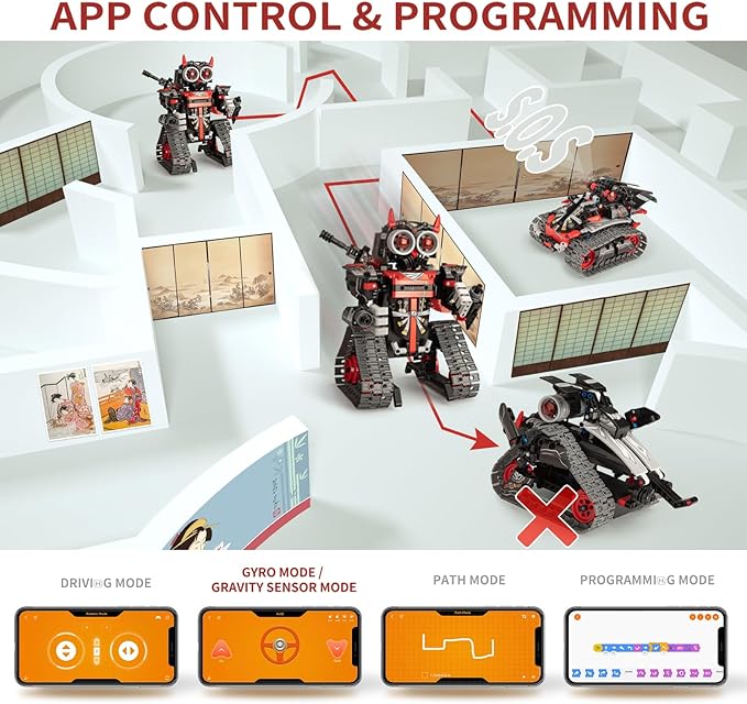 5 in 1 STEM RC Robot Building Kit, APP & Remote Control Samurai/Ninja Blocks 419 Pcs, Erector Set RC Toy for Kids, DIY Build Science Educational Gift for Age 6 7 8 9 10 11 12+ Boys & Girls
