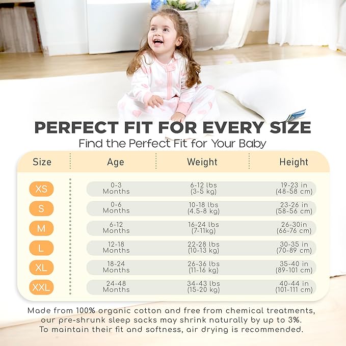 Mama Cheetah Baby Sleep Sack with Sleeves, 0.5 TOG Organic Cotton Wearable Blanket and Two-Way Zipper, Swaddle Transition Long Sleeve Sleeping Bag for Newborn Infant Toddler, 0-6 Months