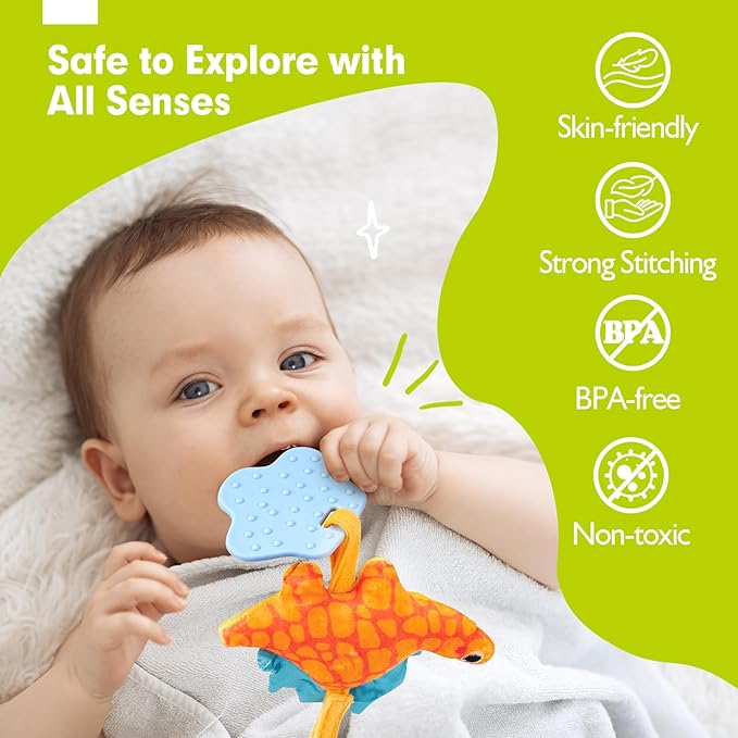 hahaland Car Seat Toys for Babies 0-6 Months Boy - Baby Toys 0-6 Months - Rattle, Mirror, Crinkle, Squeaky, Developmental Carseat Stroller Travel Birthday Gift for Infants