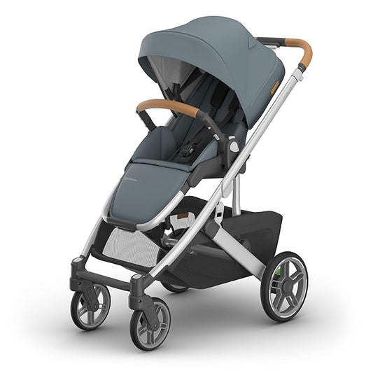 UPPAbaby Cruz V3 Stroller - from Birth + Car Seat Compatible - Full-Size, Reversible Seat - Infant Insert, Bug and Rain Shields Included - Callum (Stone Blue/Silver Frame/Sand Leather)