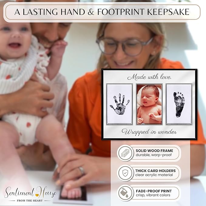 Inkless Hand and Footprint Kit, Baby Keepsake Plaque & Baby Shower Gifts - Ideal as Mom To Be Gift, Nursery Picture Frames, Clean Touch Hand and Footprint Kit (Style 2 - Design 5)