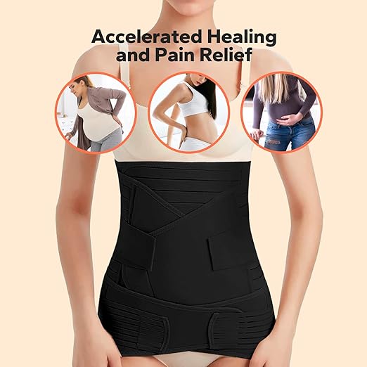 3 in 1 Postpartum Belly Band (Black), Post Partum Waist Binder, Posture Correction Abdominal Binder, Belly Band Postpartum Belly Wrap, Postpartum Belly Wrap (For waistline 25"-35", S/M)