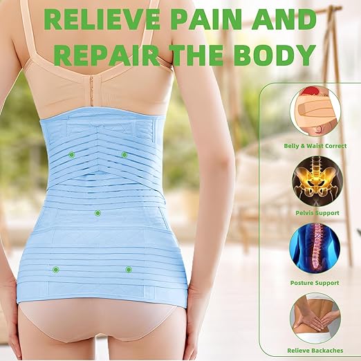 2 in 1 Postpartum Belly Band Wrap Blue, C-Section Support Belt Medium, Post Partum Support Recovery Waist/Pelvis Belt, Hysterectomy Belly Band Binder Girdle Stomach
