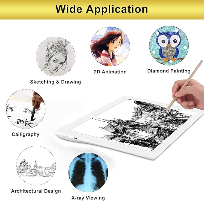 A4 Rechargeable LED Tracing Light Box, ELICE Wireless Battery Powered Light Pad Artcraft Lightpad Cordless Light Board for Diamond Painting Drawing Sketching Weeding Vinyl X-ray Viewing (White)