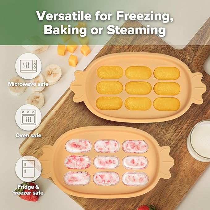 Haakaa Baby Popsicle Mold - Baby Food Maker & Breastmilk Teething Freezer Tray - BPA Free Silicone-Orange