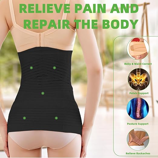 2 in 1 Postpartum Belly Band Wrap Black, C-Section Support Belt X-Large, Post Partum Support Recovery Waist/Pelvis Belt, Hysterectomy Belly Band Binder Girdle Stomach