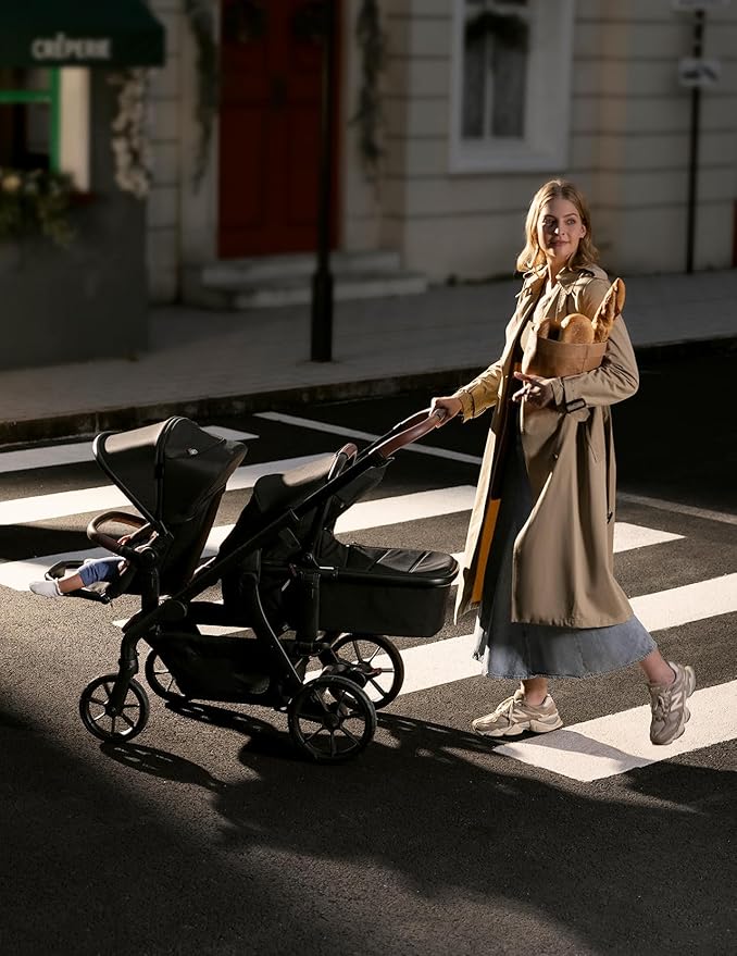 Momcozy ChangeGo Baby Stroller, Convertible Single-to-Double-to-Wagon Stroller with 23 Configurations, Seat Included, Large PU Wheels, All-Wheel Suspension ＆ Extendable UPF50+ Canopy