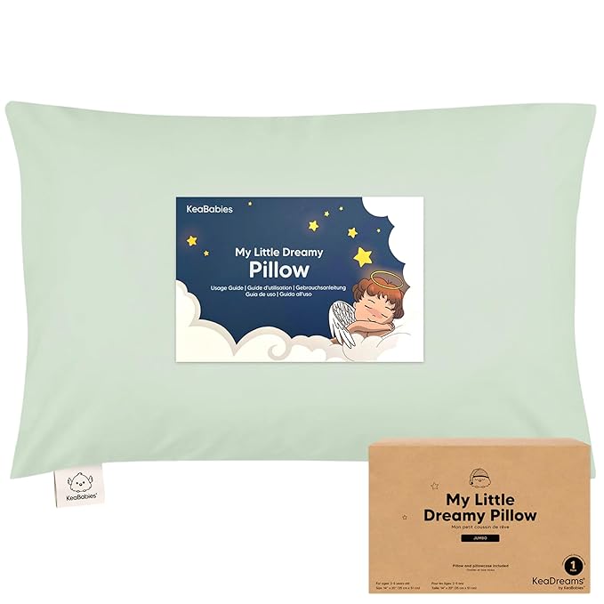 KeaBabies Toddler Pillow with Pillowcase, Jumbo 14X20 - Soft Organic Cotton Toddler Pillows for Sleeping - Machine Washable - Perfect for Travel, Toddler Bed Set (Sage)